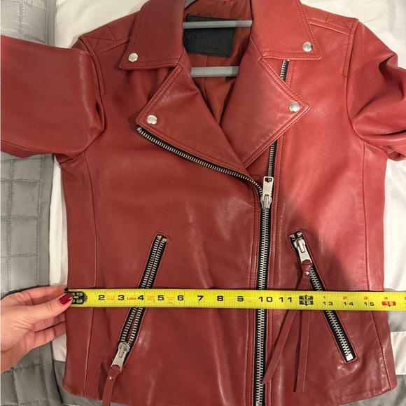 AllSaints Brick Red Dalby Leather Biker Jacket - Picture 9 of 11